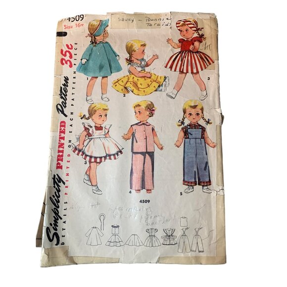 Simplicity 4509 Vintage 1950s Sewing Pattern Dress & Jumper Designs Size 16" Dol - Picture 1 of 2